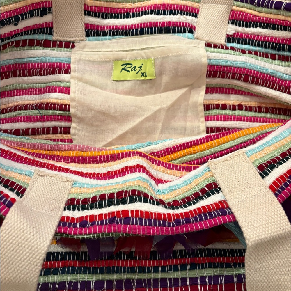 NWOT Raj Extra LargeMulticolor Striped Fringe Tote - Picture 7 of 12